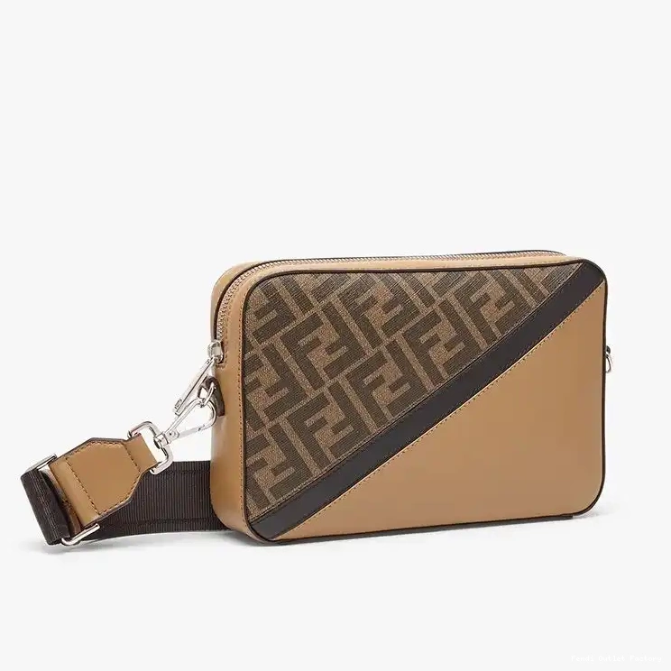 Vintage HOT Motif Compact In Black Brown FF Case Fendi Fabric Camera 0611